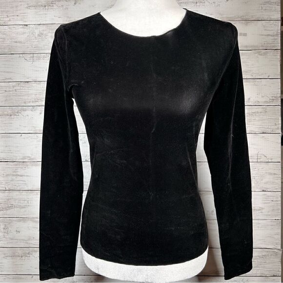 Free People Intimately Countdown Flock Black Velvet Long Sleeve Stretch XS NEW - Picture 2 of 5